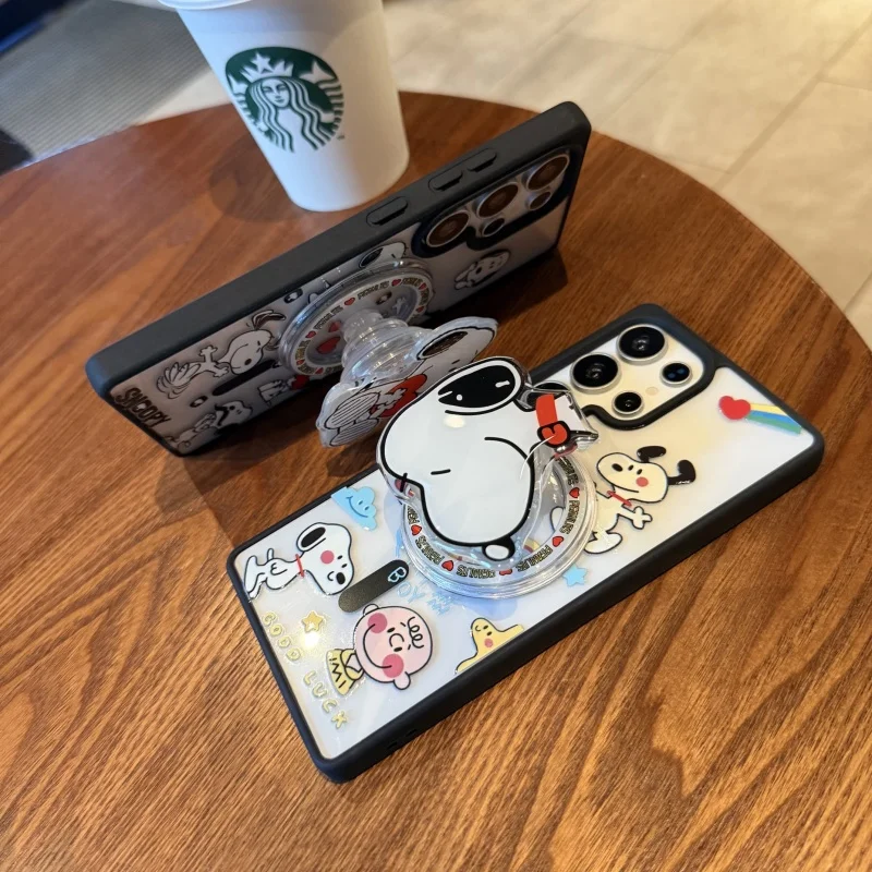 Funda de carga inalámbrica Magsafe con dibujos animados de corazón de amor en 3D para Samsung S22 S23 S24 S25 Ultra Plus, soporte magnético de Snoopy