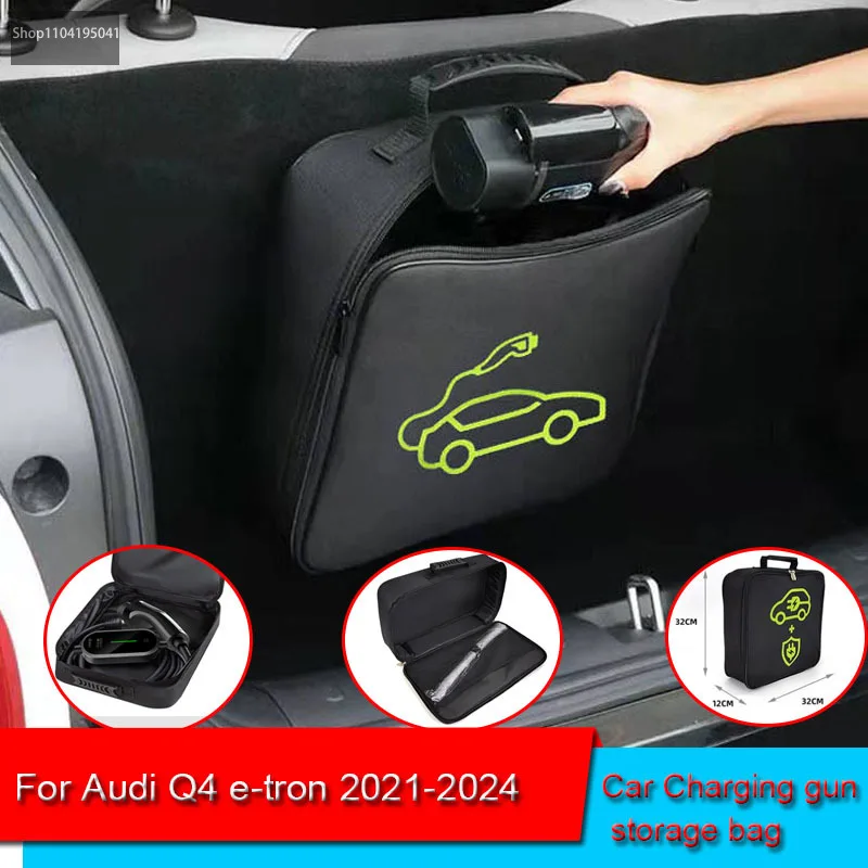For Audi Q4 e-tron 2021-2024 Waterproof Retardant Trunk Storage Box Accessory EV Car Portable Charging Cable Storage Carry Bag