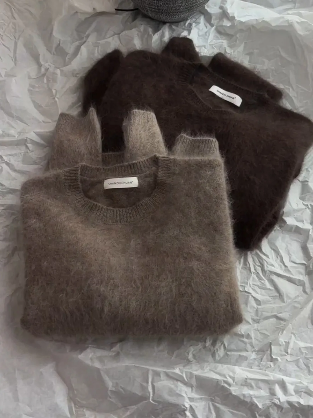 High-End Brown Cashmere round Neck Pullover Knitted Sweater Women's Autumn Winter Soft Fufu Outerwear Inner Match Knitted Top