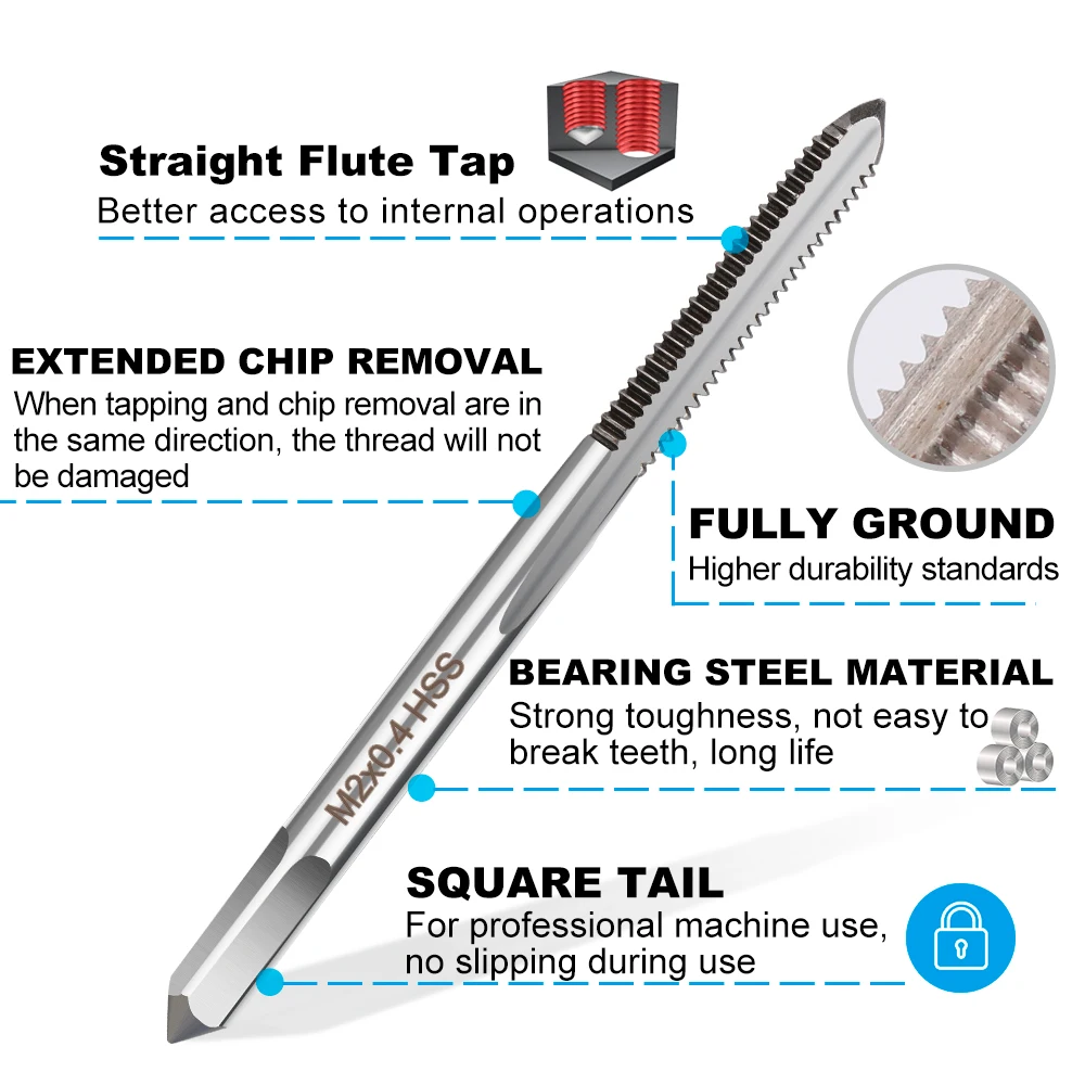 1pc HSS Metric Tap Mini Thread Tap Right Hand Straight Flute Machine Screw Tap M1 M1.1 M1.2 M1.4 M1.6 M1.7 M1.8 M2.0 Hand Tools