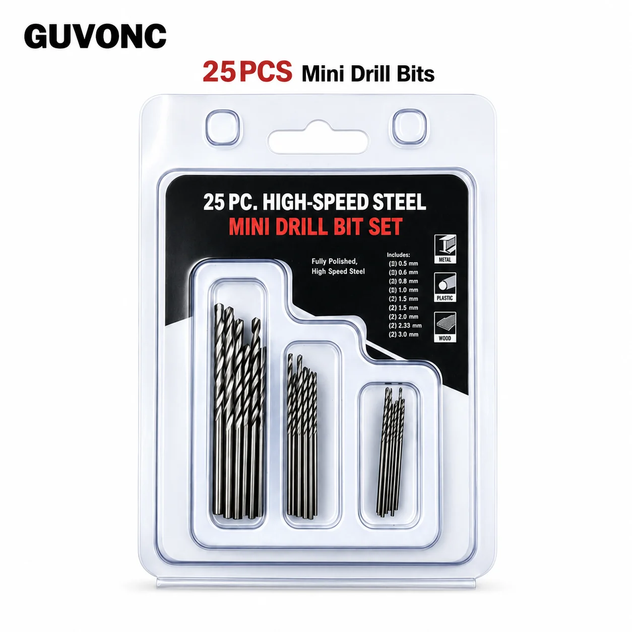 Mini HSS Twist Drill Bit Set Multiple Sizes 0.5‑3.0mm, Round Shank for Hand Drill for Model Building & Craft DIY Projects