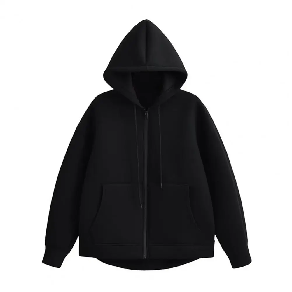 Zipper Hoodie Stylish Hooded Sport Jacket with Drawstring Zip-up Pockets Elastic Cuff Hem for Women Wear Coat for Autumn Spring