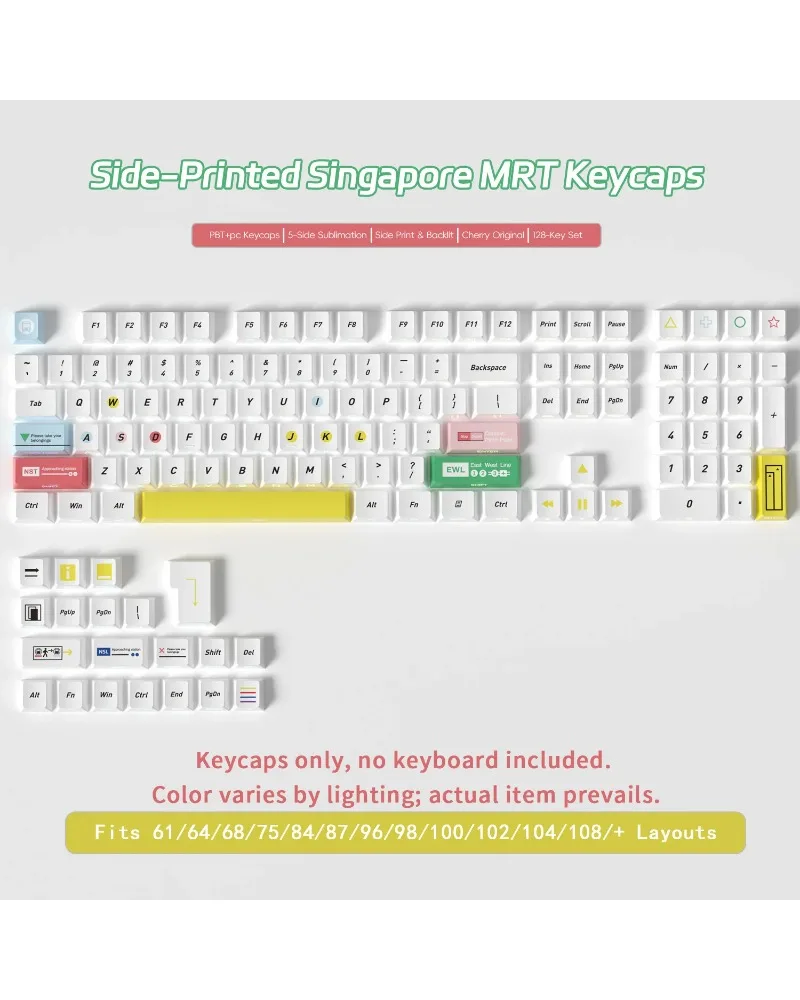 128 Keys Side Printed Subway Themed PBT Keycaps Five-sided Dye Sublimation Full Set