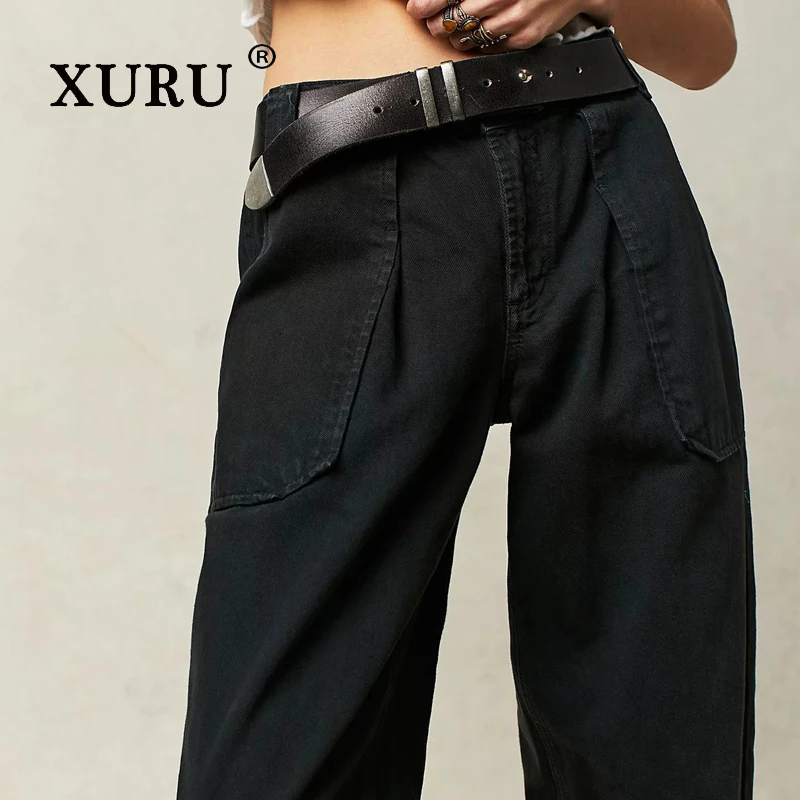 XURU-Calça Feminina Slim Straight, Jeans Comprido, Branco, Azul Claro, Preto, High Street, Europa e Estados Unidos, N3-11987, Novo