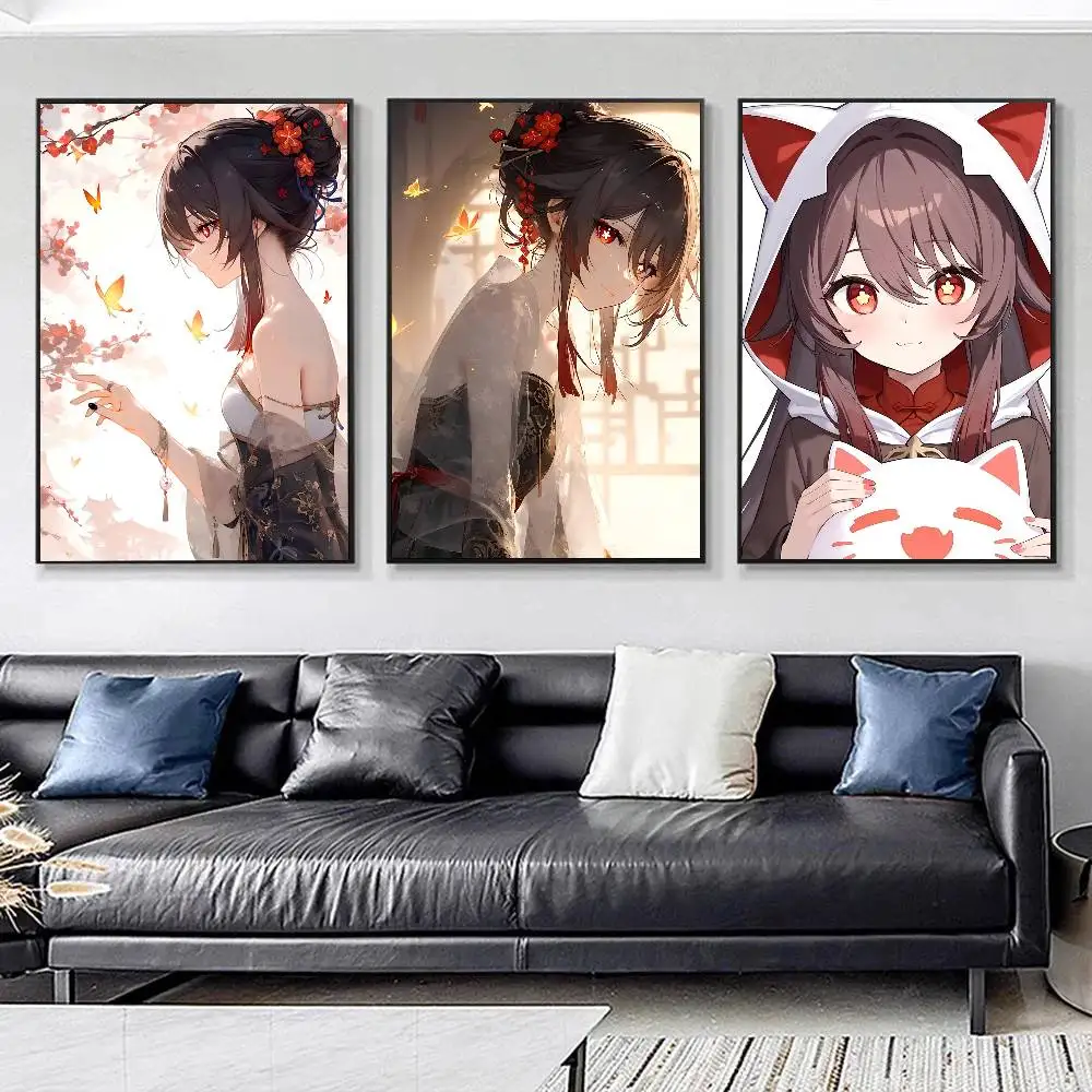 Game Genshin Impact Hu Tao Posters HD Print Vintage Wall Art Decor for Home Study Room