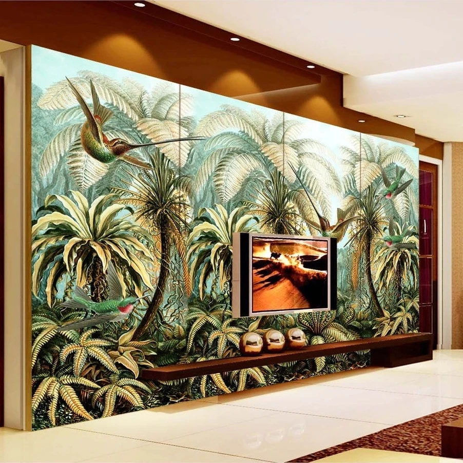 Custom Mural Hand Painted Tropical Rainforest Birds 8d Wallpaper Living room sofa TV background bedroom restaurant study Hotel