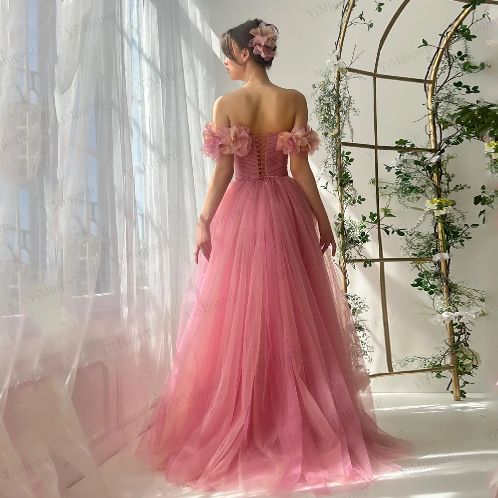 تول الزهور قبالة الكتف فستان حفلة موسيقية للنساء الجانب سبليت ألين الرعوية فساتين السهرة vestidos de fiesta أنيقة مخصصة #1