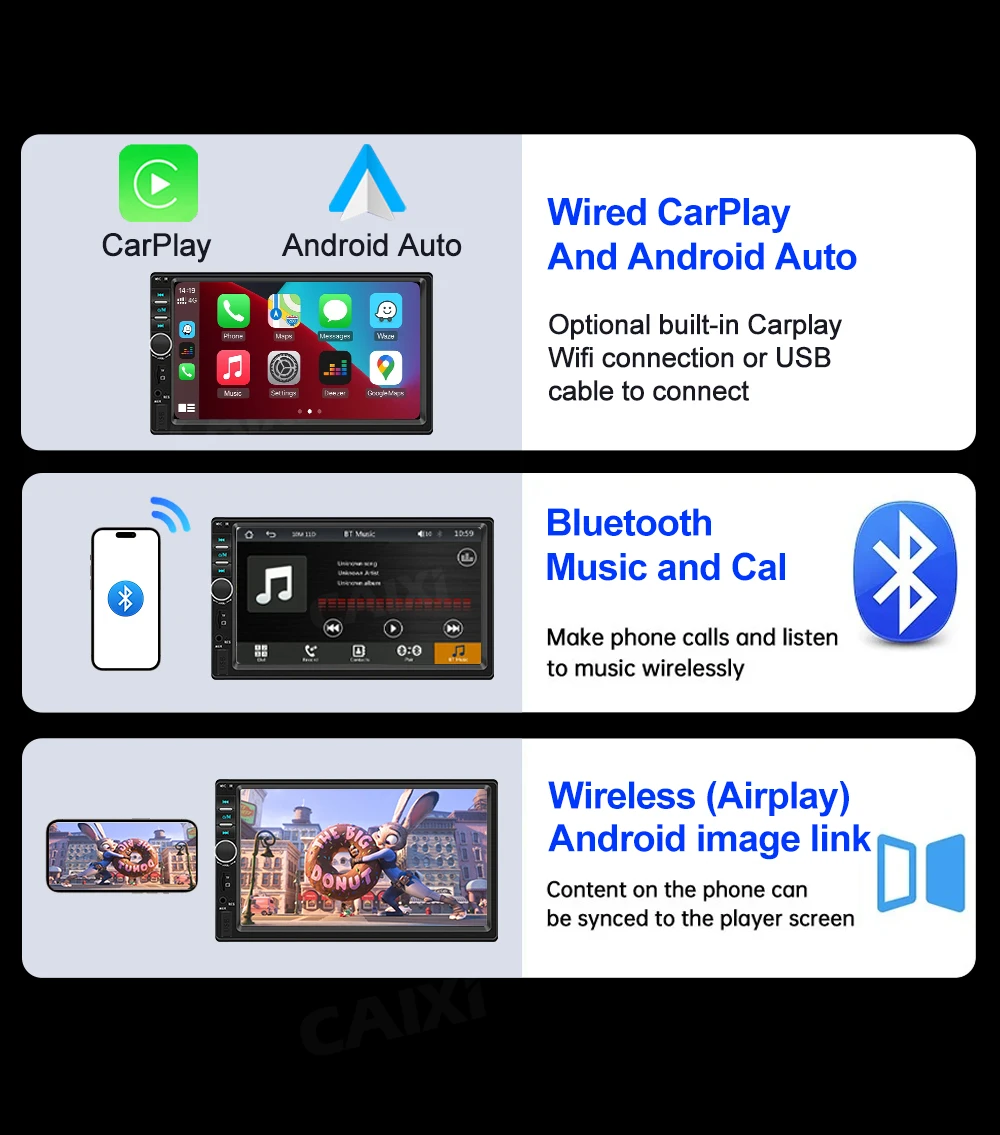 CAIXI 7 ''IPS 1 Din Carplay Android Auto MirrorLink راديو السيارة الوسائط المتعددة سيارة ستيريو استقبال 1Din Autoradio بلوتوث Headunit