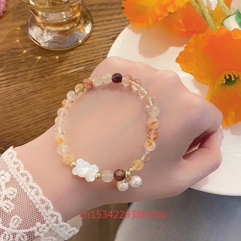 New Lovely Little Bear Strawberry Crystal Bracelet Sweet Refreshing Charm Jewellery Fashion Fairy Handmade Exquisite Gift