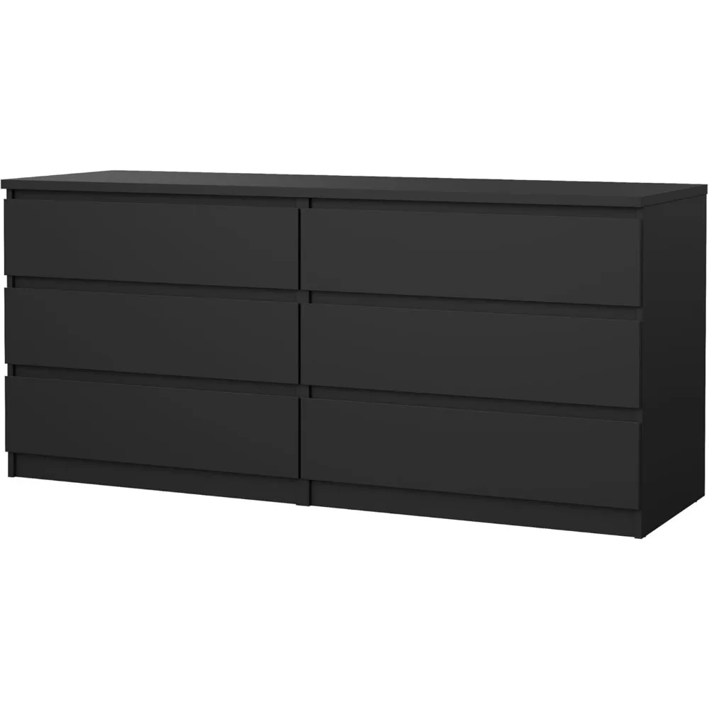 Contemporary Black 6-Drawer Double Dresser with Handle-free Design and 3D Interactive Assembly Guide