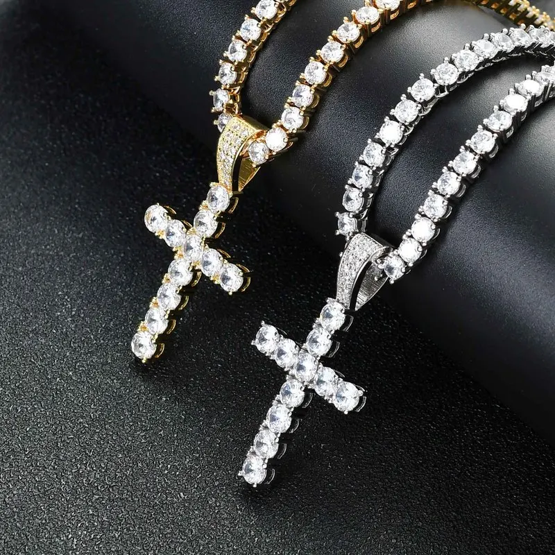 Collier croix doré 18K plaqué, chaîne tennis product image