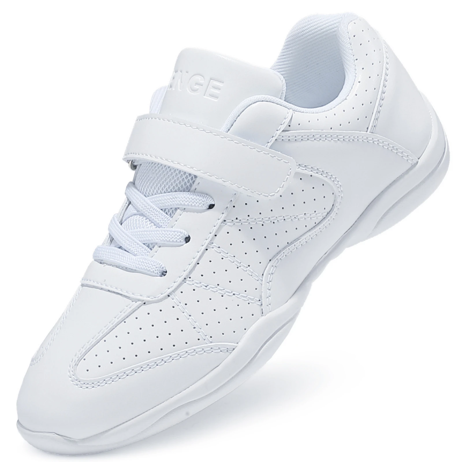 SG05 White Leather Cheer Shoes For Girl Comfortable Athletic Sneakers For Youth Dance And TrainingWorkout Sports Dancing