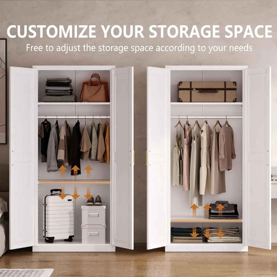 71 Tall Freestanding Metal Armoire Wardrobe Closet with Doors and Shelves for Bedroom Storage Large Capacity Hanging Closet wit