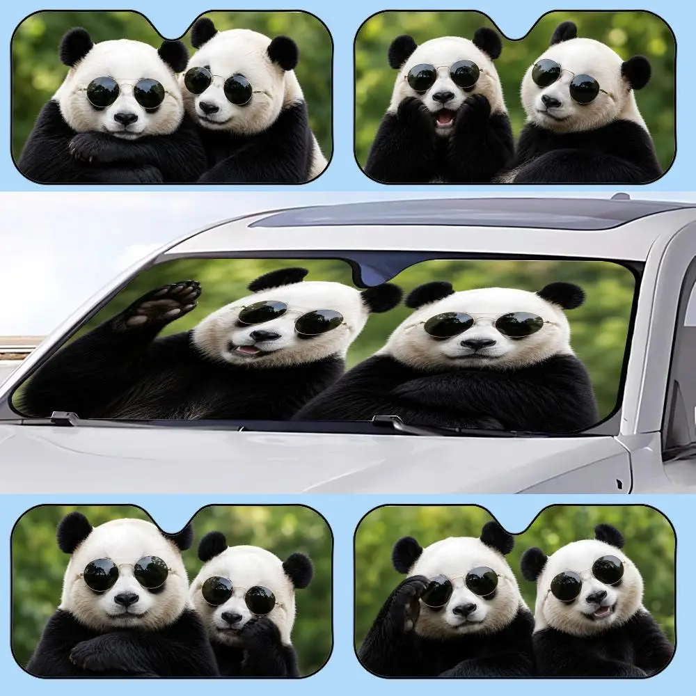 Panda with sunglasses funy Sun Visor Retractable Car Sun Visor Anti-Glare UV Protection Front Window Sunshade