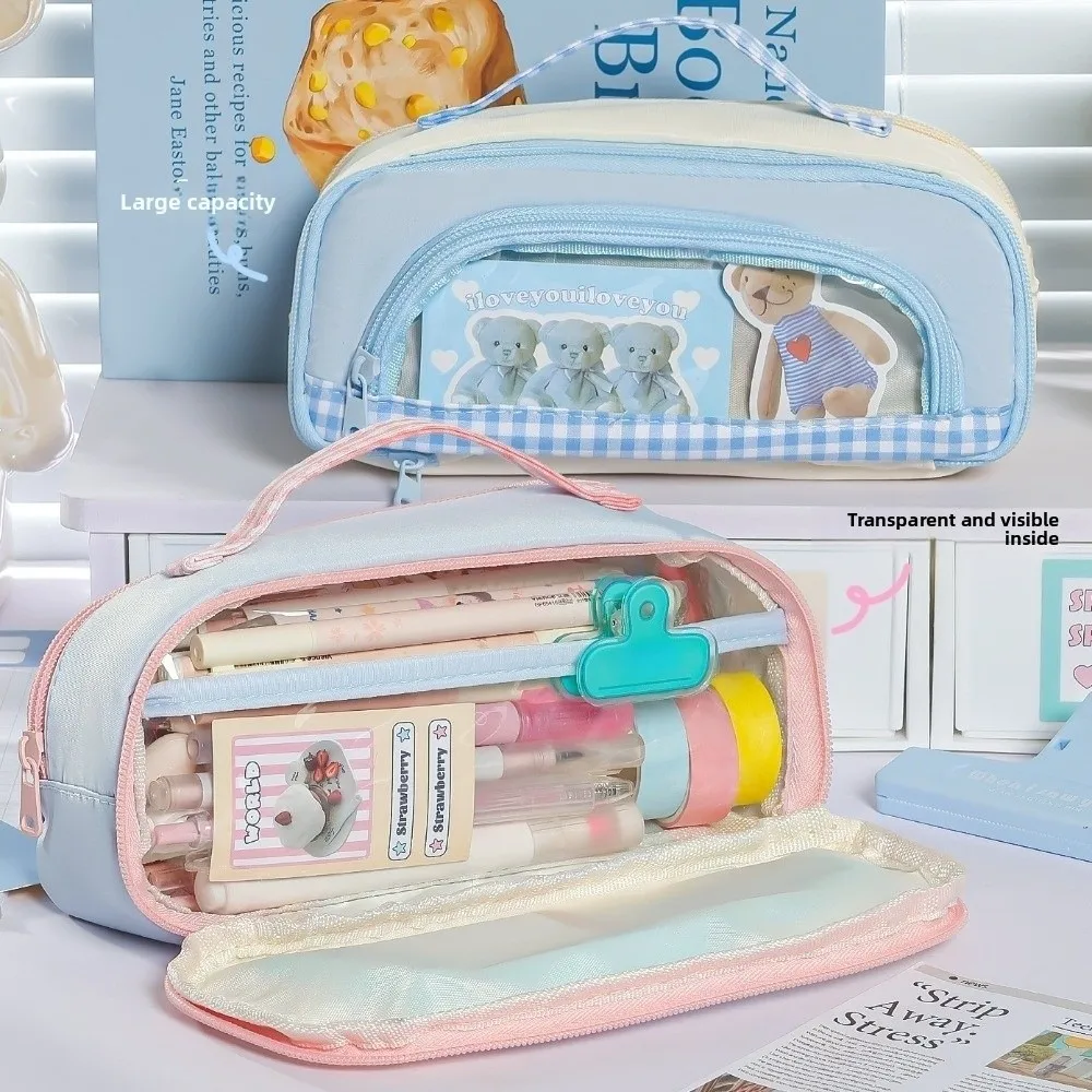 

Large Capacity Transparent Window Pencil Case Makeup Bag Pencil Holder Korean Stationery Bag Desktop Organizer Handheld