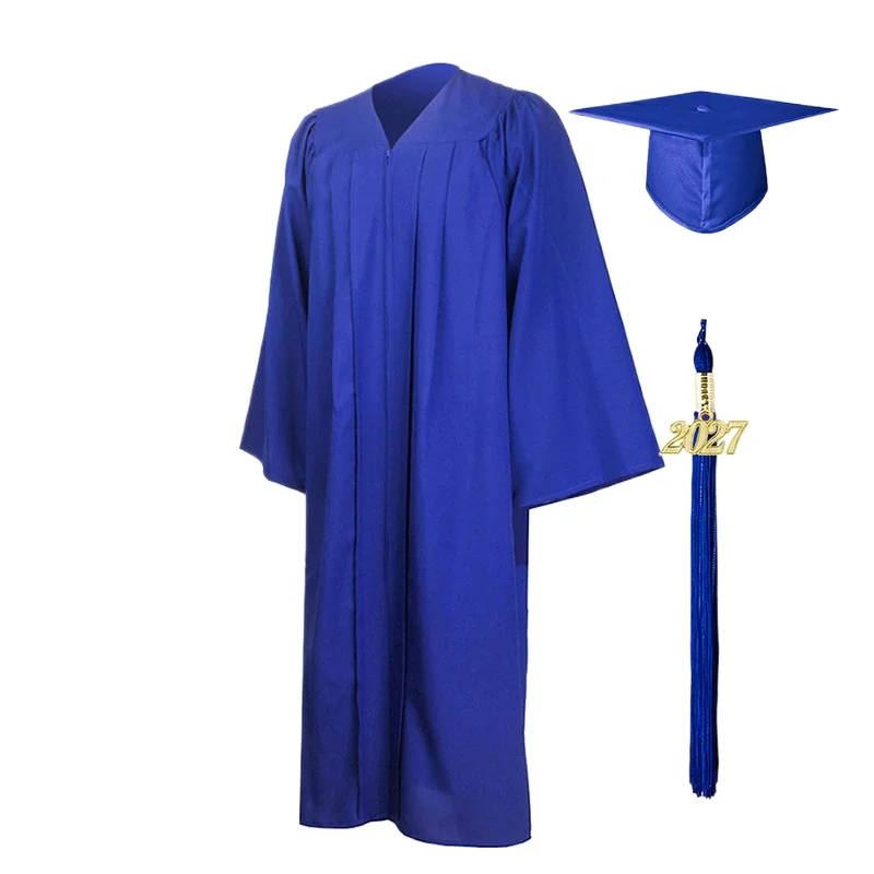 New 2027 Middle School High School College Graduates Uniforms Tassel Charm Fashion Matte Graduation Cap and Gown Sets Unisexs