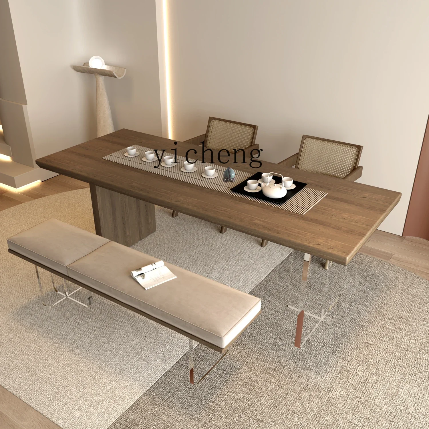 XL acrylic suspended tea table log large board table tea room solid wood tea table and chair combination