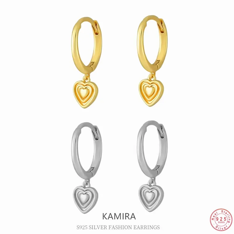 KAMIRA 925 Sterling Silver Heart Drop Huggie Earrings Gold Plated Trendy Layered Heart Jewelry for Women