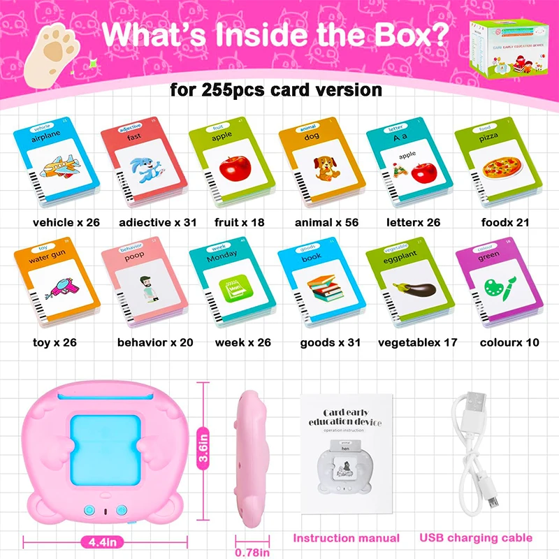 Macchina per schede flash parlanti per bambini, lingua educativa precoce, audiolibro elettronico, macchina per l'apprendimento dei più piccoli, giocattoli Montessori