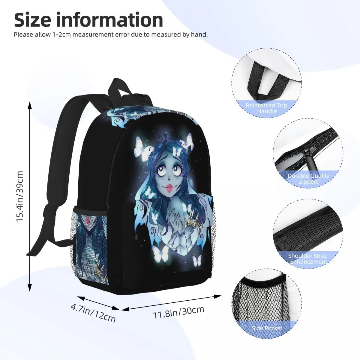 Halloween Film Corpse Bride Ghost Tim Burton Backpack Student Boys Girls BookBag Men Women School Bag Computer Shoulder Bags
