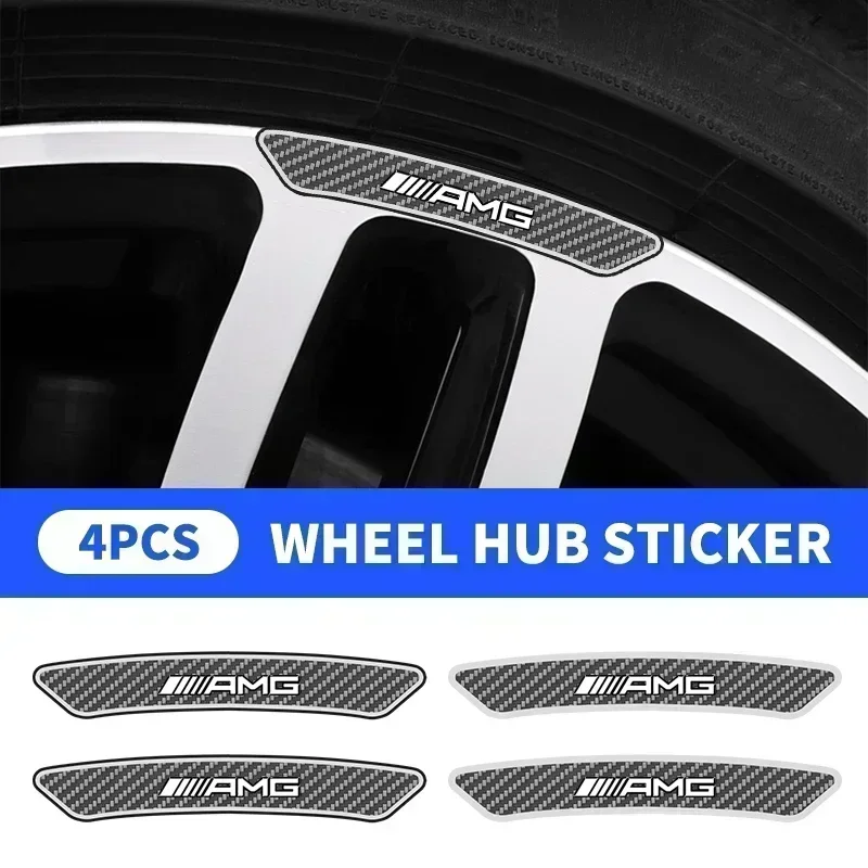 4Pc Car Wheel Hub Rim Stickers Auto Decor Decals Carbon Fiber Sticker Accessories for Mercedes Benz AMG A B C E G W212 W213 W214