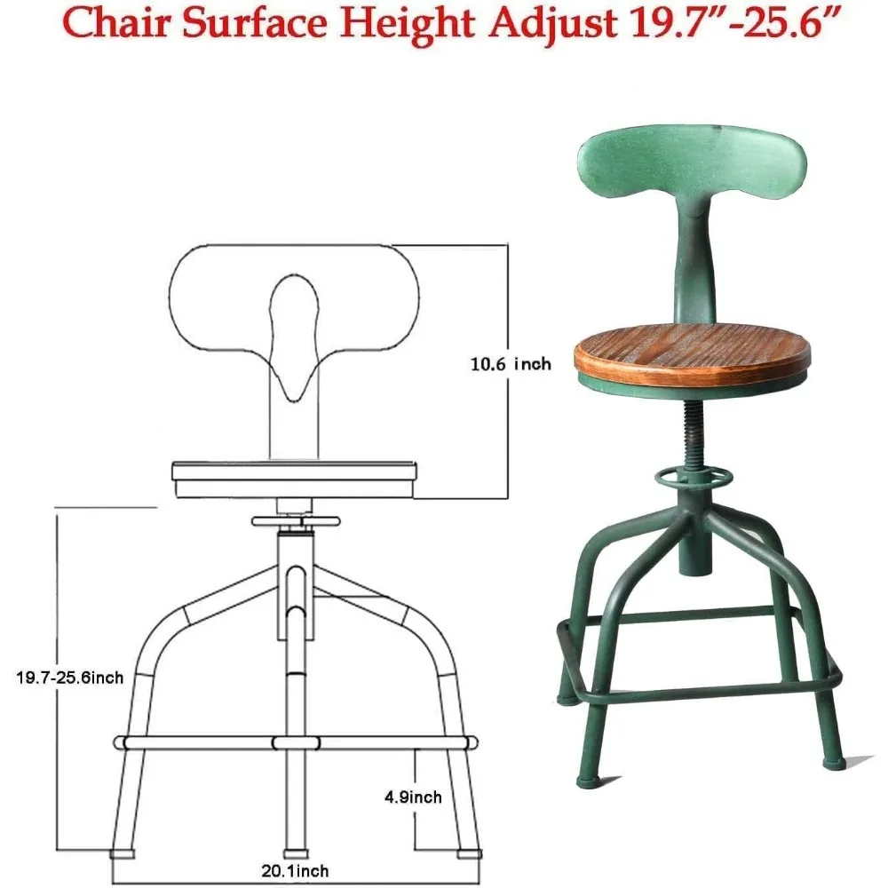 Taburete de cocina rústico estilo granja con asiento redondo, taburetes de bar giratorios de altura ajustable para decoración industrial