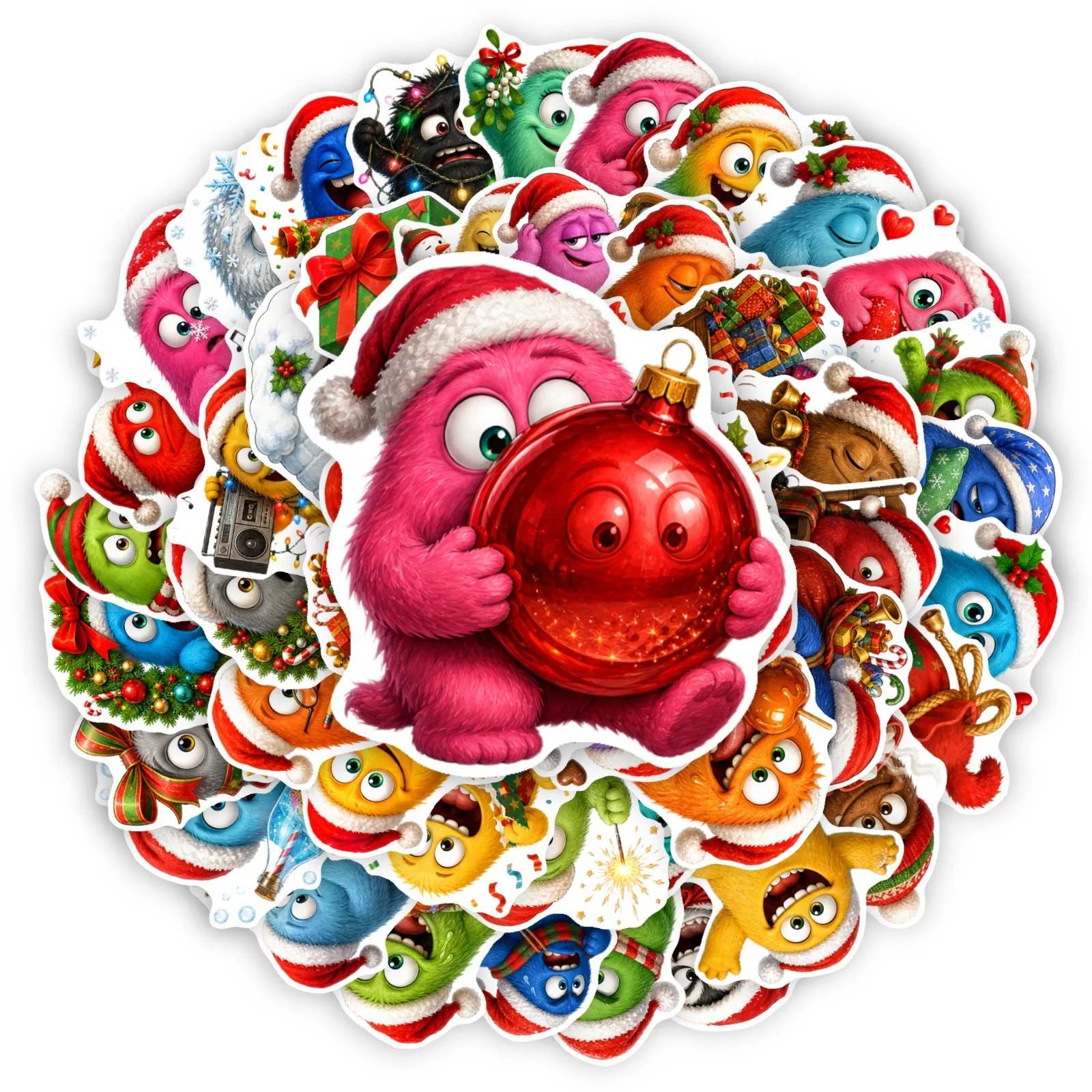 50 PCS Christmas Funny Monster Exaggerated Expression Decals For Atmosphere Decoration Decorate Window Fridge Vinyl Decals