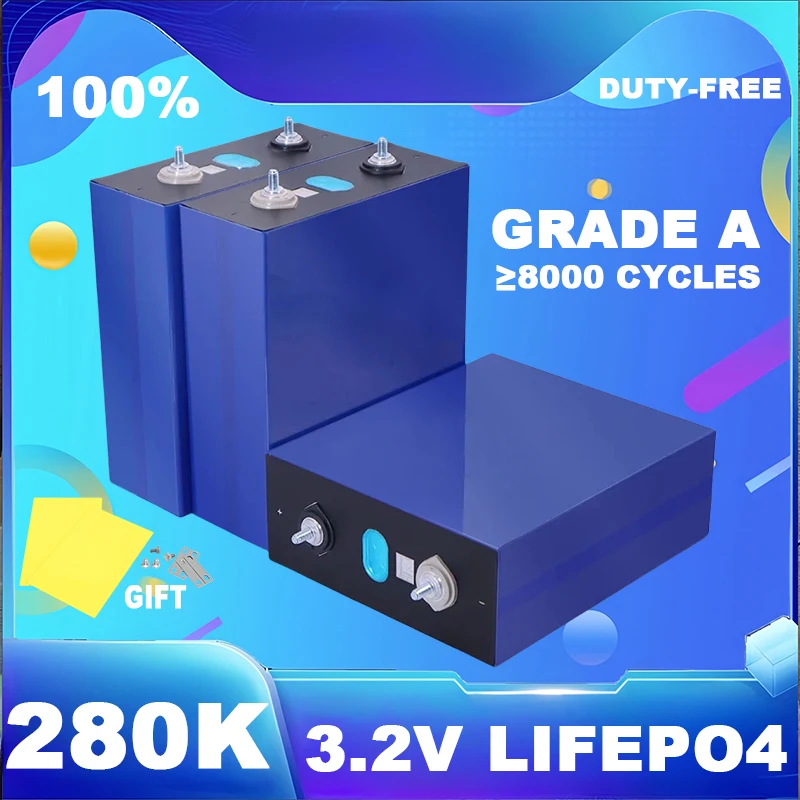 280K 280Ah LiFePO4 Battery Grade A Cell Prismatic Rechargeable Batteries 6000+ Cycles 12V 24V For Solar Energy Storage