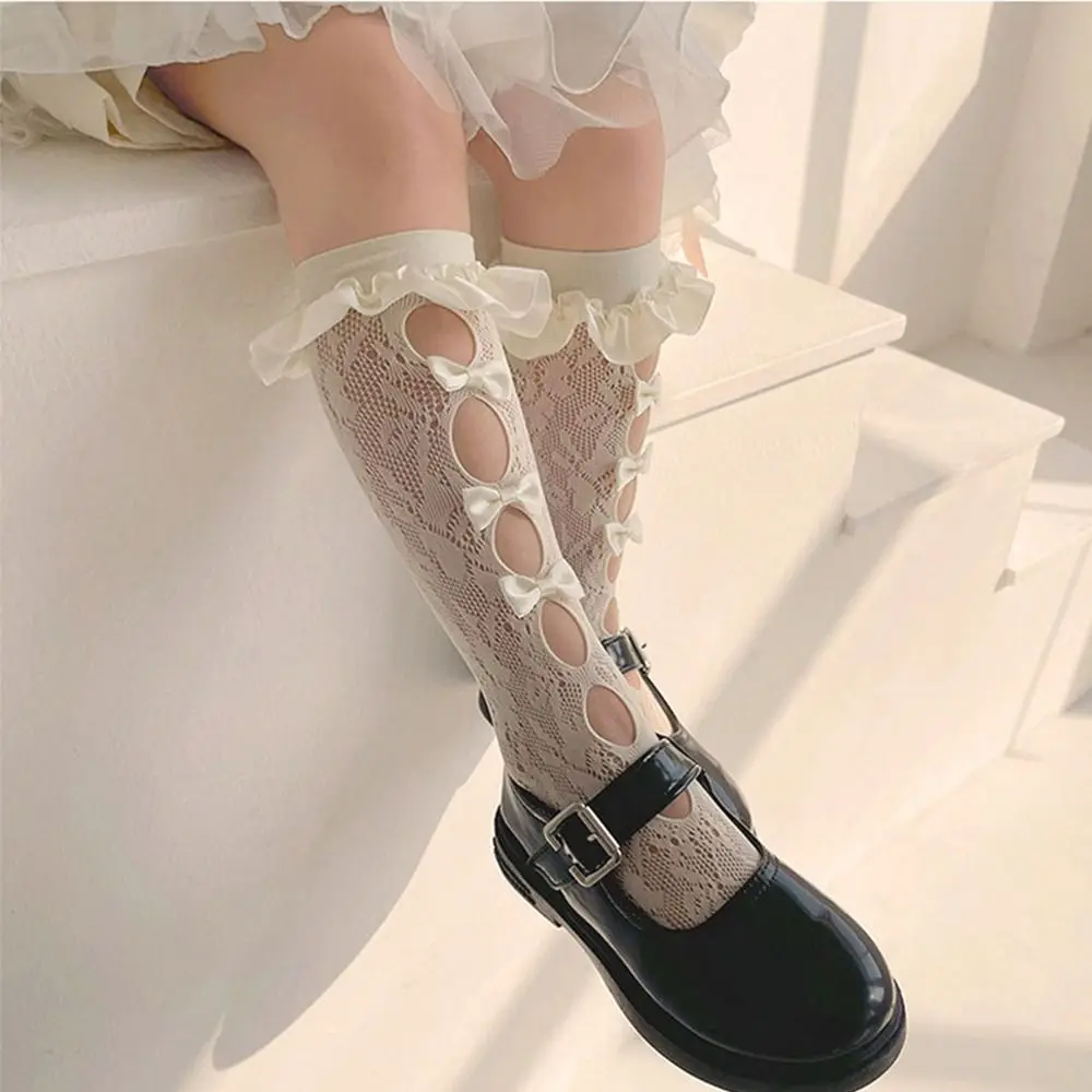 

Adorable Soft Gauze Lace Star Hollow Out Cotton Knee High Socks Girls Long Socks Hosiery Korean Style Stockings