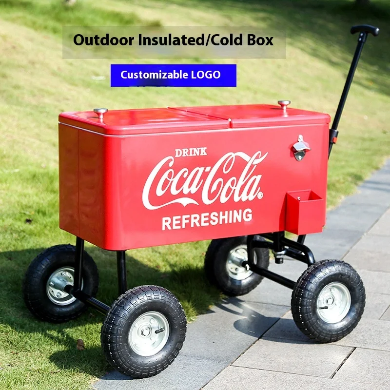 

American Style Coca Cola Outdoor Insulated Car, Storage Box, Camping Hand Push Refrigerator, Snack Cabinet，Ice bucket incubator