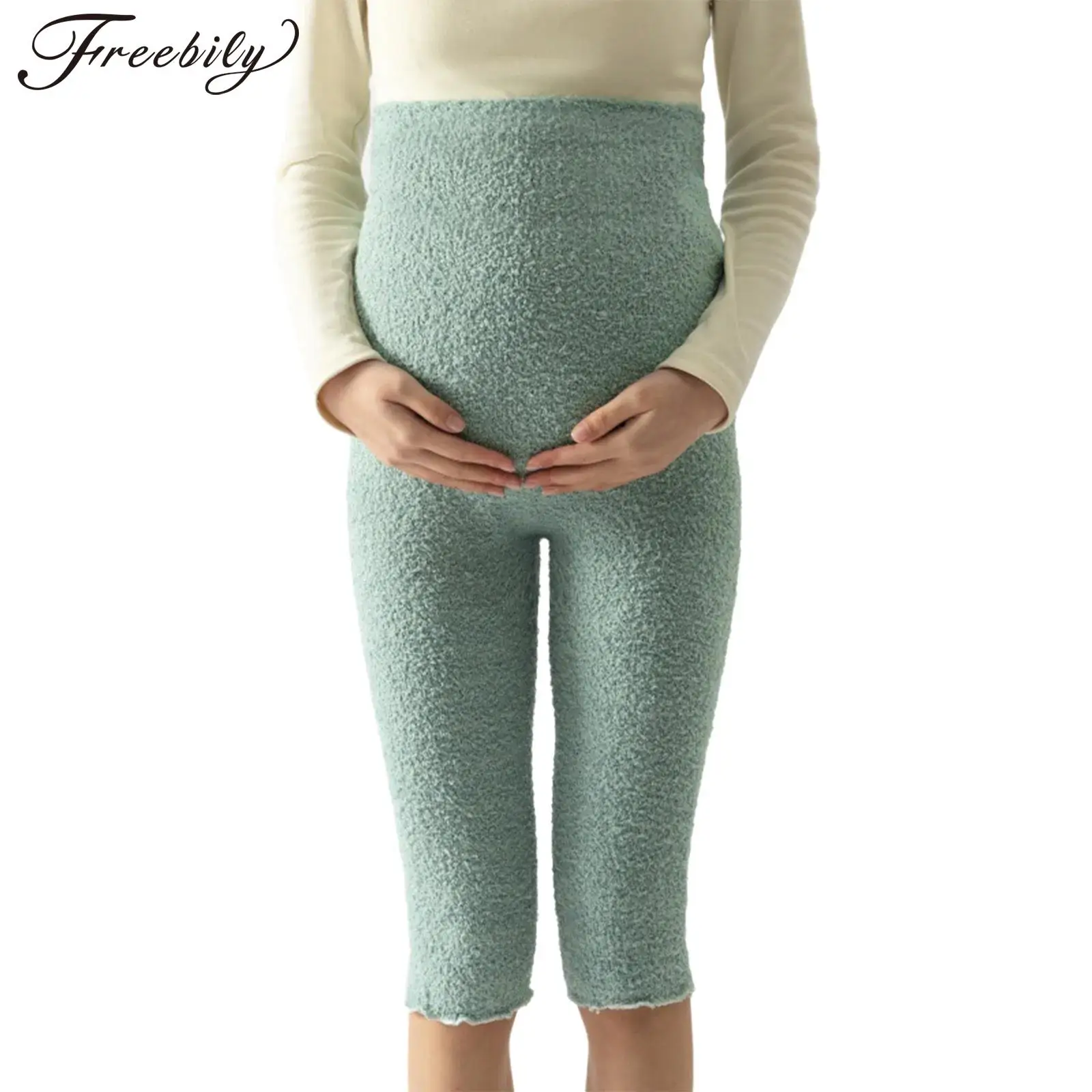 

Теплые флисовые шорты для беременных, домашняя одежда, эластичные брюки длиной до колена с высокой талией, одежда для беременных, одежда для дома