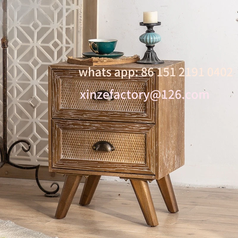 

Customizable American retro bedroom bedside table B & B decoration bedside few wabi wind solid wood living room storage side