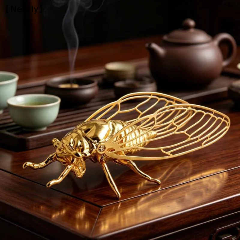Creative Exquisite Cicada Figurine Mini Hollowed-out Alloy Animal Statue Retro Anti-rust Desktop Small Ornament Gift〔Nest〕