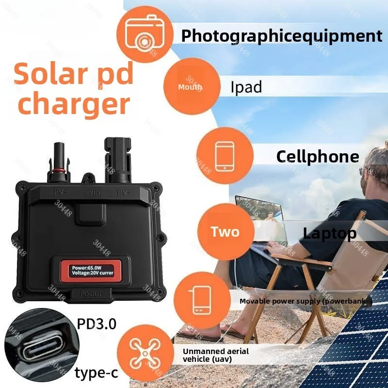 65W Portable Foldable Solar Panel Charger PD 3.0 Type-C Fast Charging For Laptop MacBook Phone Power Station Camping Generator