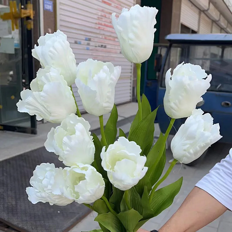 Large White Tulips Silk Artificial Flowers home decor Wedding party decoration flores artificiales photography props