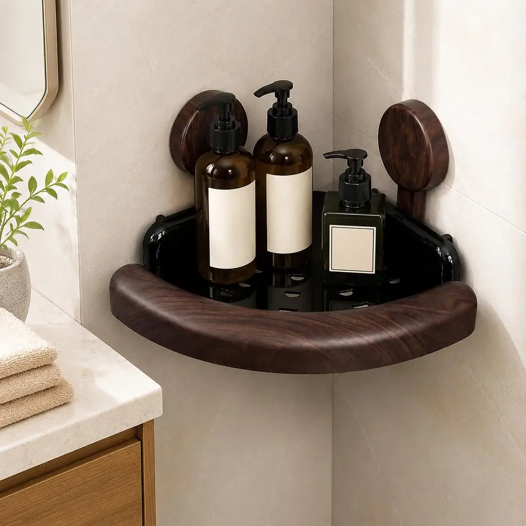 Drill‑Free Bathroom Corner Storage Shelf, Strong Suction Cup Triangle Wall Organizer, Quick‑Install Kitchen Sink Rack