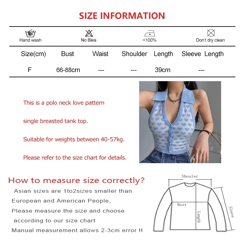 Summer Women Vintage Love Pattern Knit Tank Top Worn Outside Sexy Backless V-neck Crop Top Single-breasted Off Shoulder Camisole