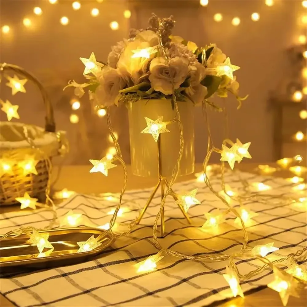LED Star Garland Lights Bedroom Window Decor Warm Ambience Atmosphere Light Decorative Gift Ornament Lamp Style Night Glow