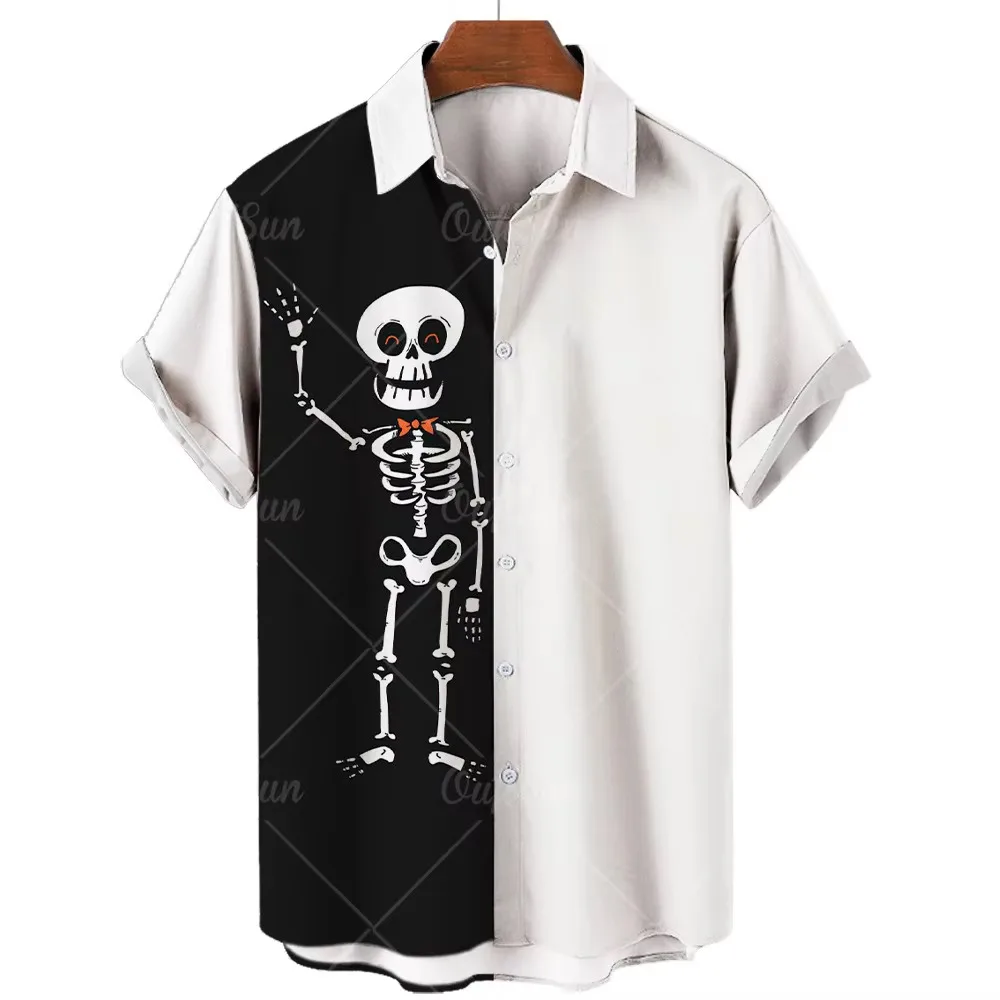 Summer Hawaiian Skull Men's Korean Floral Casual Shirt Short Sleeve Harajuku Digital 3d Print Oversized Imported Clothing