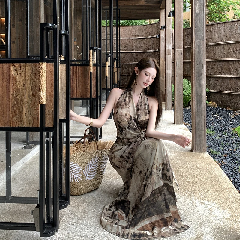 Spring 2026 New Women's Dress Vintage Halter Neck Gown Beautiful Summer Photography Dress Early Spring Stylish One-Piece