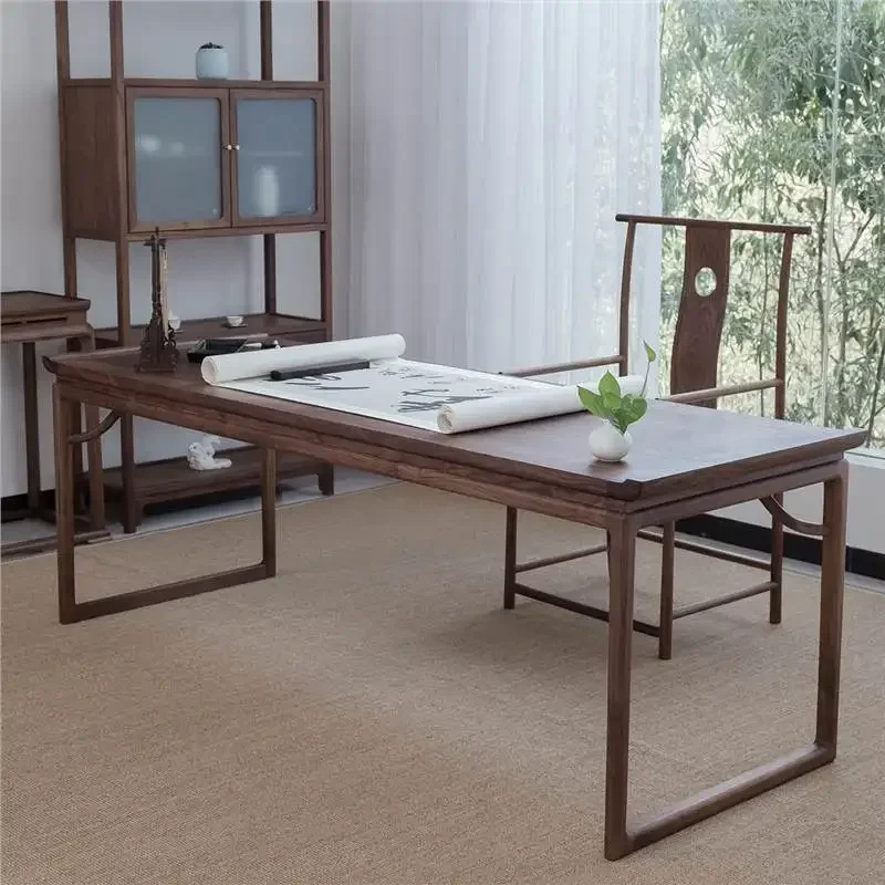 New Chinese black walnut all solid wood study desk and chair household light luxury calligraphy table calligraphy and painting