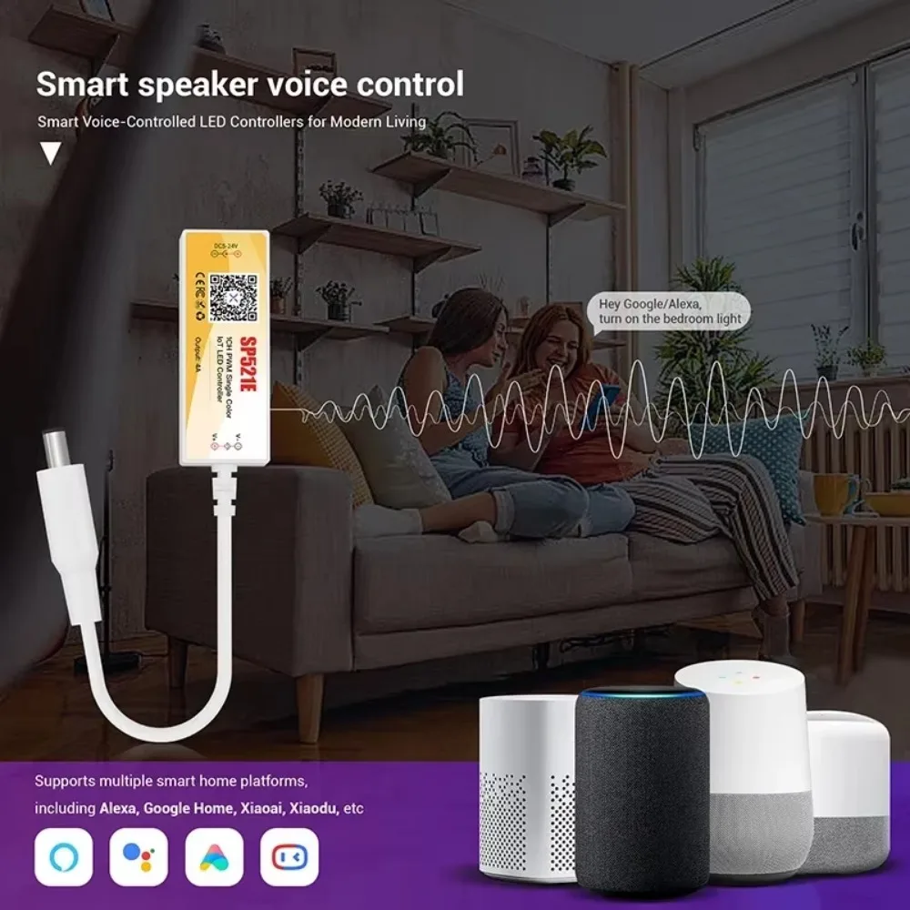 DC5V 12V 24V WiFi 1CH PWM Controller Single Color LED Strip Light SP521E Smooth Dimming Timer BalanX APP Voice For Alexa Google