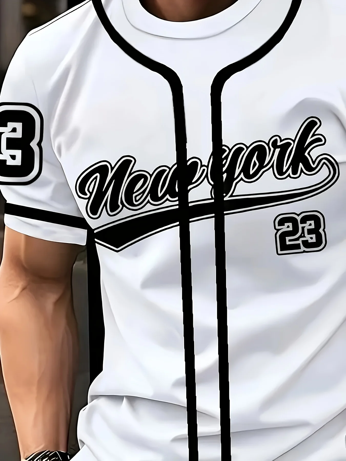 Men's Vintage New York 23 Baseball Style T-Shirt Fake Placket Summer Short Sleeve Crew Neck Casual Sports Streetwear Fashion Tee