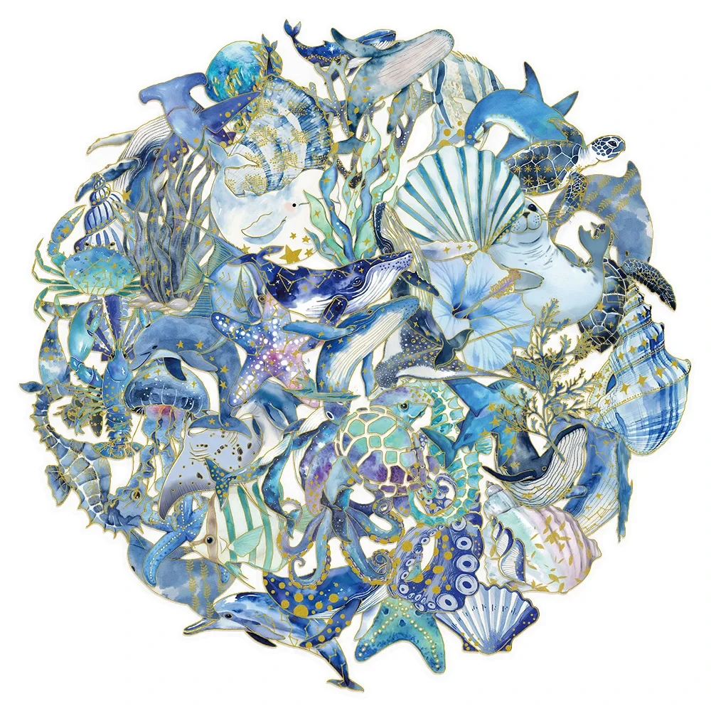 10/30/50 Uds. Pegatinas de animales marinos azules de dibujos animados para mascotas concha de ballena pez marino pegatina de Graffiti DIY monopatín portátil pegatina genial de juguete