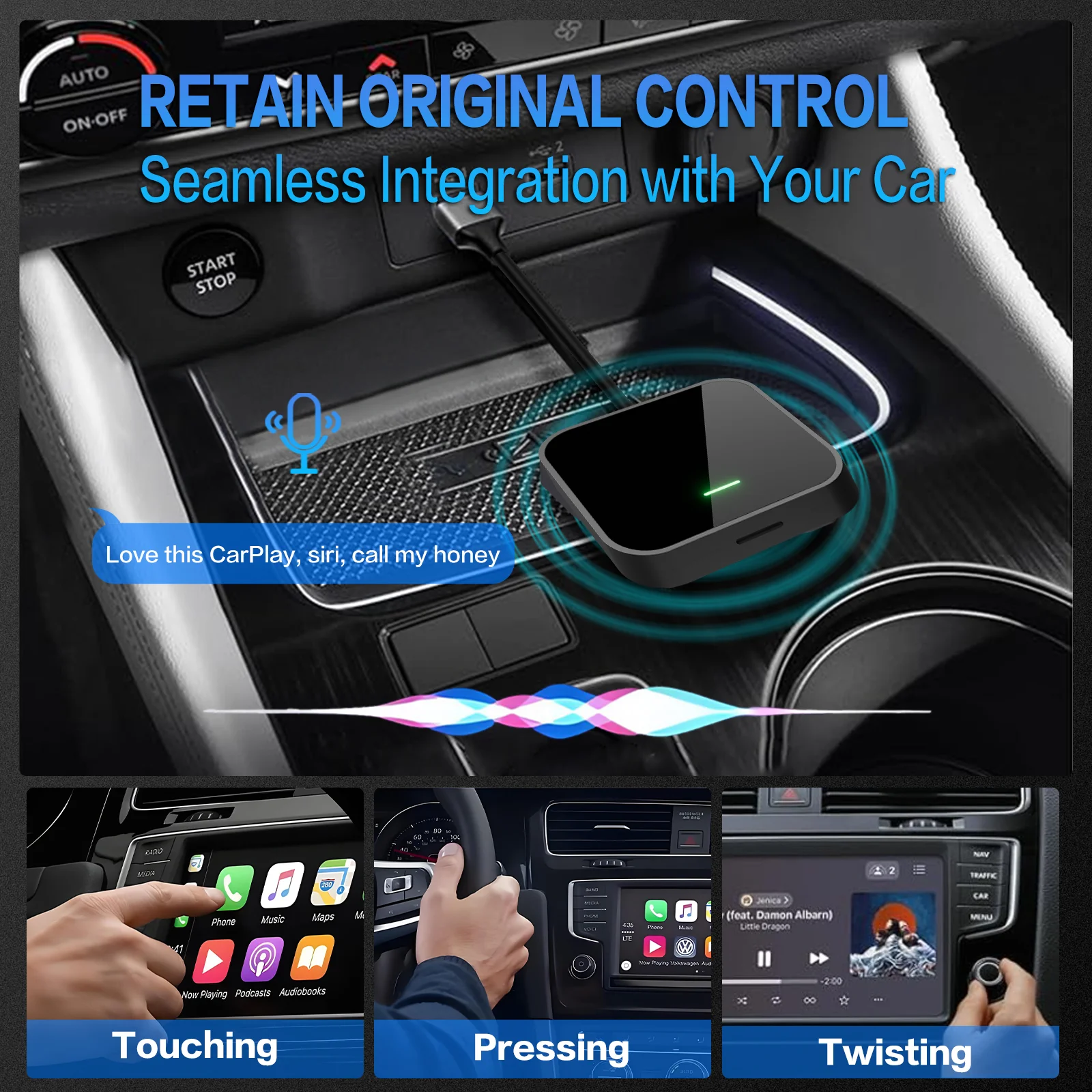 Draadloze Carplay Android Auto AI Box, Plug & Play past op auto's vanaf 2016 en IPhone IOS 10+ en Android 11+, stembediening - KL8