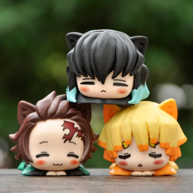 Demon Slayer anime Zenitsu Nezuko Tanjirou Kanroji Muichirou figure action Q cute Figurine desktop Ornament Collection toys gift