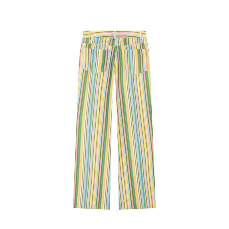 Women's Low-rise loose colorful striped wide-leg pants New  Fashion Low-Rise Wide Leg Trousers Casual Female Streetwear Pants