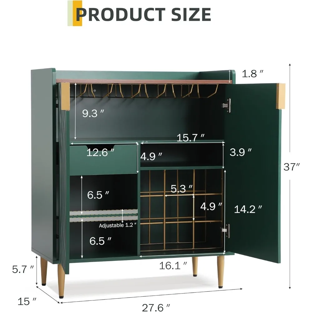Credenza per wine bar, credenza a buffet con portabottiglie e stazione per bar caffè, ripiani regolabili, portabicchiere e portaoggetti