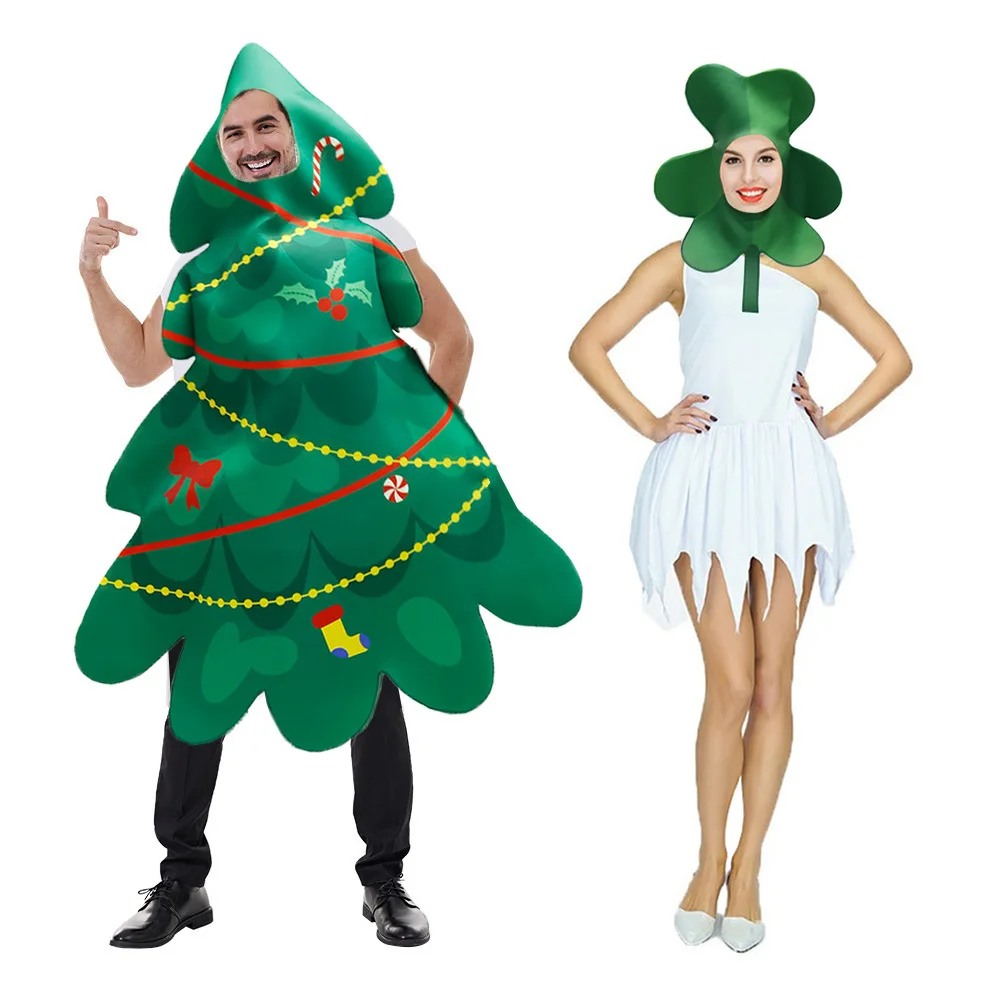 

Christmas Carnival Party Cosplay Props Stage Performance Costumes Christmas Tree St Patrick's Day Printed Clothing