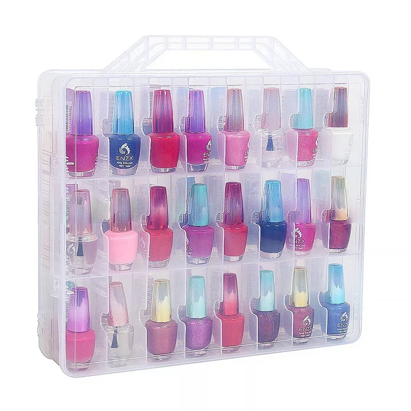 

48 Grid Nail Polish Storage Box Clear Plastic Lipstick Case with Handle Portable Cosmetic Mini Toys Storage Box Home Organizer